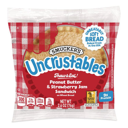 UNCRUSTABLES Peanut Butter and Strawberry Wheat, 2.6 oz, 8 Sandwiches/Box, 2 Boxes/Carton