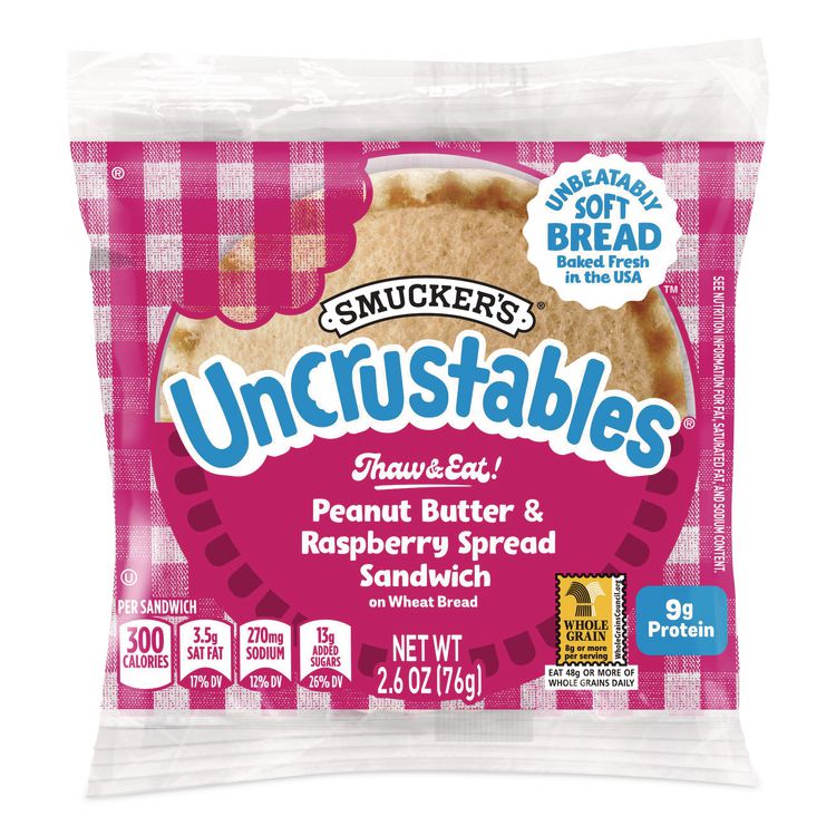 UNCRUSTABLES Peanut Butter and Raspberry Wheat, 2.6 oz, 8 Sandwiches/Box, 2 Boxes/Carton