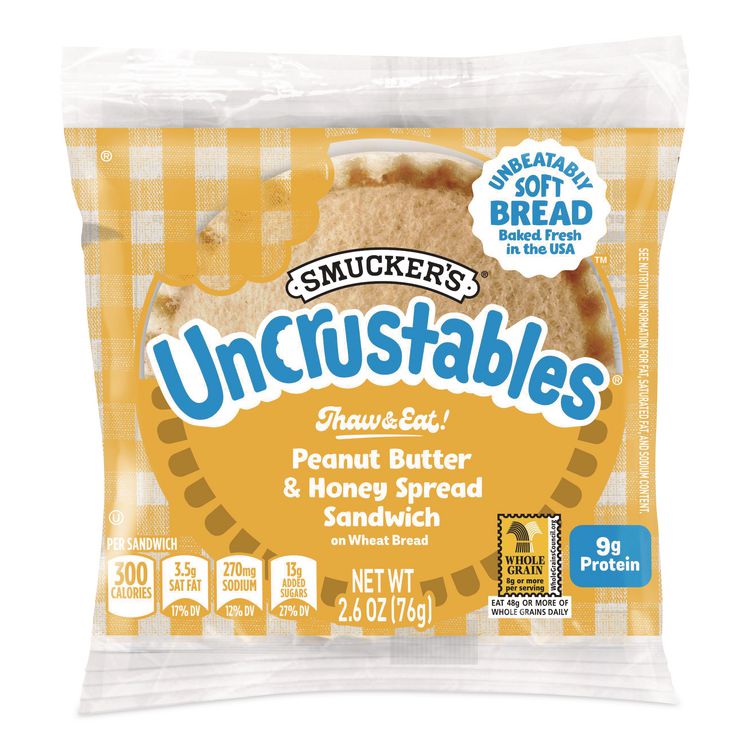 UNCRUSTABLES Peanut Butter and Honey Wheat, 2.6 oz, 8 Sandwiches/Box, 2 Boxes/Carton