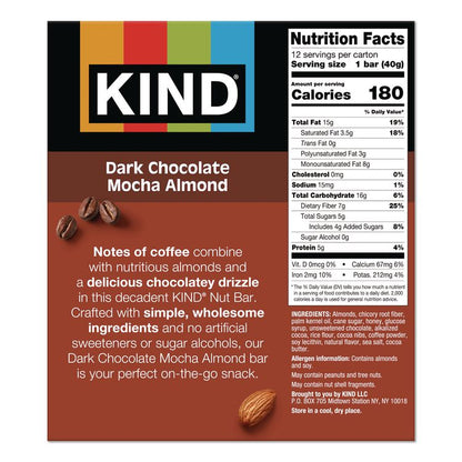 Nuts and Spices Bar, Dark Chocolate Mocha Almond, 1.4 oz Bar, 12/Box