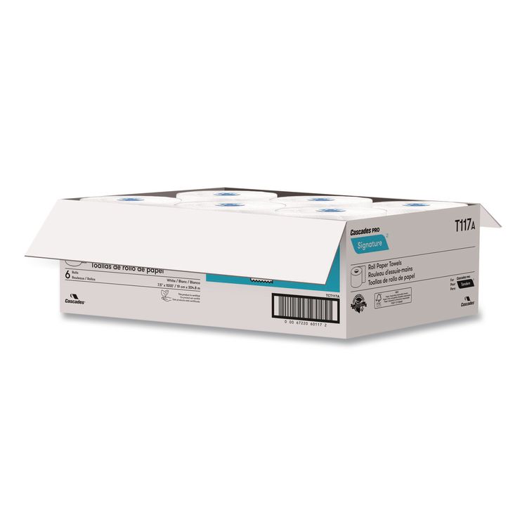 Signature Hardwound Roll Towels for Tandem Dispensers, 1-Ply, 7.5" x 1,000 ft, White, 6 Rolls/Carton
