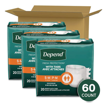 Incontinence Protection with Tabs, Small/Medium, 19" to 34" Waist, 20/Pack, 3 Packs/Carton