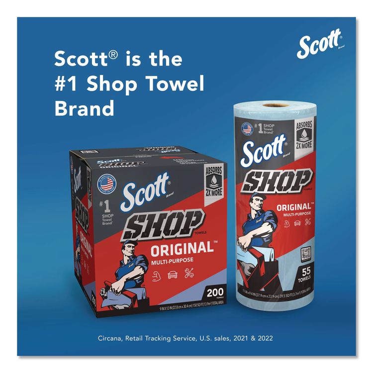 Shop Towels, POP-UP Box, 1-Ply, 9 x 12, Blue, 200/Box, 8 Boxes/Carton