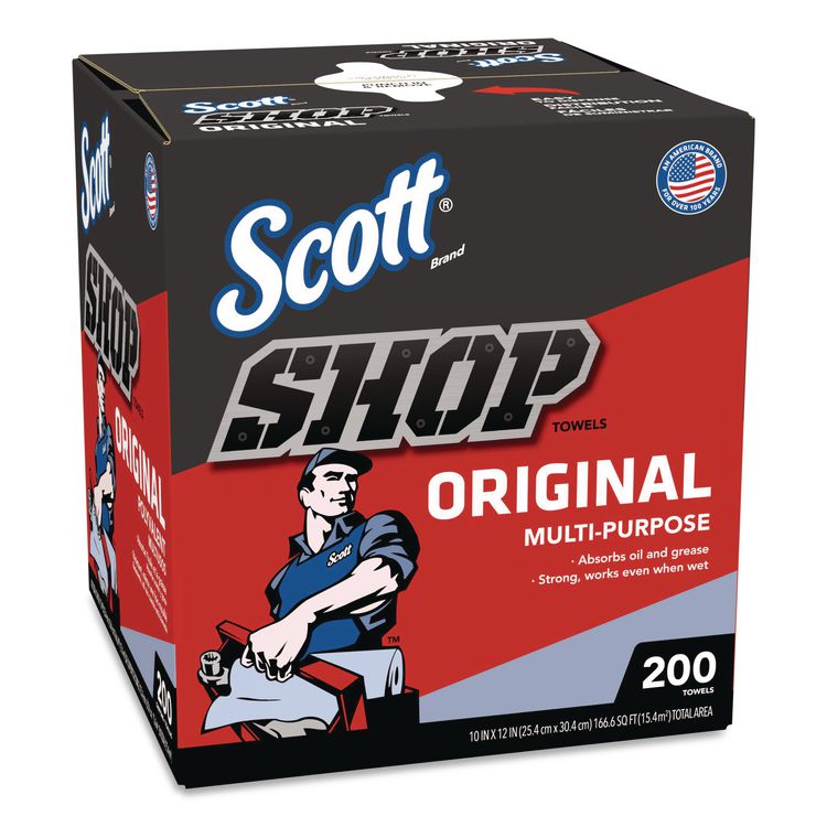 Shop Towels Original, 1-Ply, 9 x 12, Unscented, Blue, 200/Box