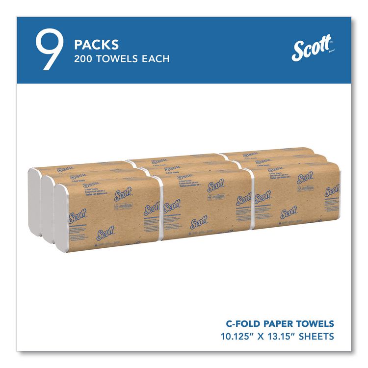 Essential C-Fold Towels for Business, Convenience Pack, 1-Ply, 10.13 x 13.15, White, 200/Pack, 9 Packs/Carton