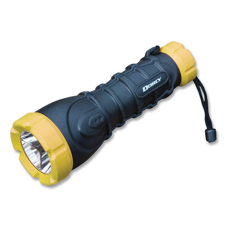 Durable Rubber Flashlight, 3 AA Batteries (Included), Black/Yellow