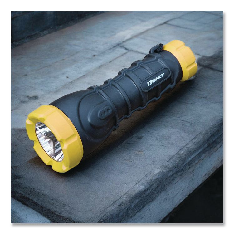 Durable Rubber Flashlight, 3 AA Batteries (Included), Black/Yellow