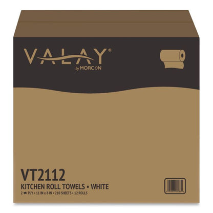 Kitchen Roll Towel, 2-Ply, 8 x 11, White, 210 Sheets/Roll, 12 Rolls/Carton