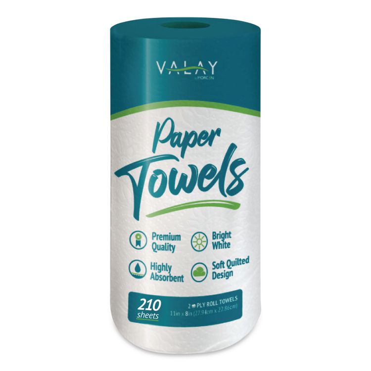 Kitchen Roll Towel, 2-Ply, 8 x 11, White, 210 Sheets/Roll, 12 Rolls/Carton