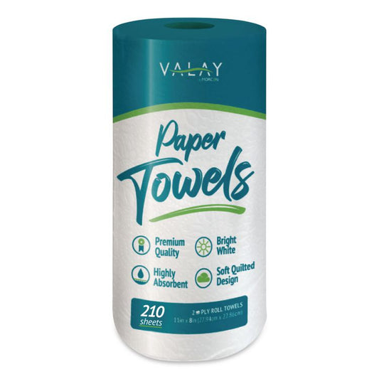 Kitchen Roll Towel, 2-Ply, 8 x 11, White, 210 Sheets/Roll, 12 Rolls/Carton