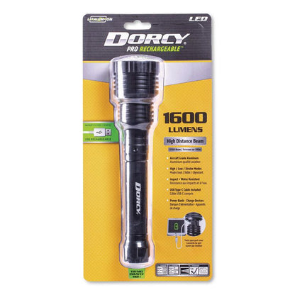 Pro USB-C Rechargeable Aluminum Flashlight and Power Bank, Rechargeable Lithium Ion Battery (Included), Black