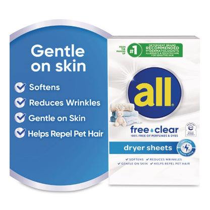 Free Clear Vend Pack Dryer Sheets, Fragrance Free, 2 Sheets/Box, 100 Box/Carton
