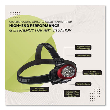 LED Headlights, 3 AAA Batteries (Included), Red