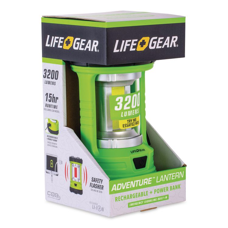 LifeGear Rechargeable Green Lantern and Power Bank, Rechargeable Lithium Ion Battery (Included), Green