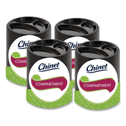 Heavyweight Plastic 3-Compartment Plates, 10.25" dia, Black, 125/Pack, 4 Packs/Carton
