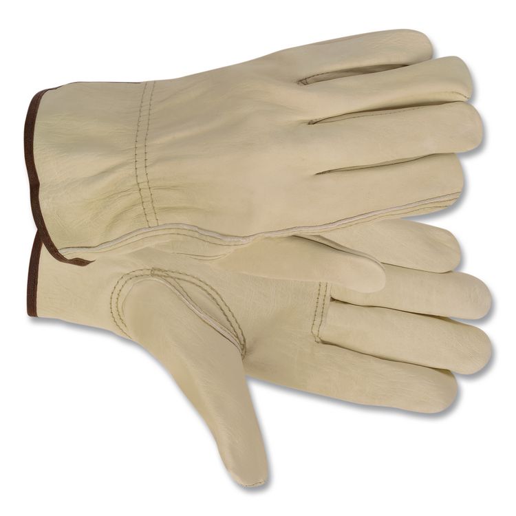 Economy Leather Drivers Gloves, Gunn Cut, Keystone Thumb, Large, Beige, Pair