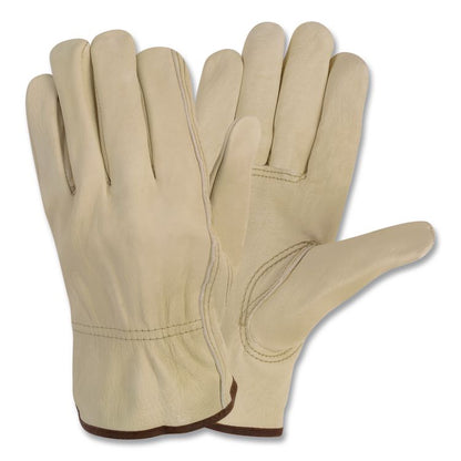 Economy Leather Drivers Gloves, Gunn Cut, Keystone Thumb, Medium, Beige, Pair