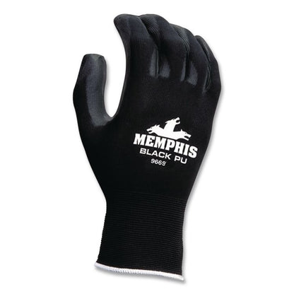 Economy PU Coated Work Gloves, EN388: 2121, 12" Long, Large, Black, 12 Pairs