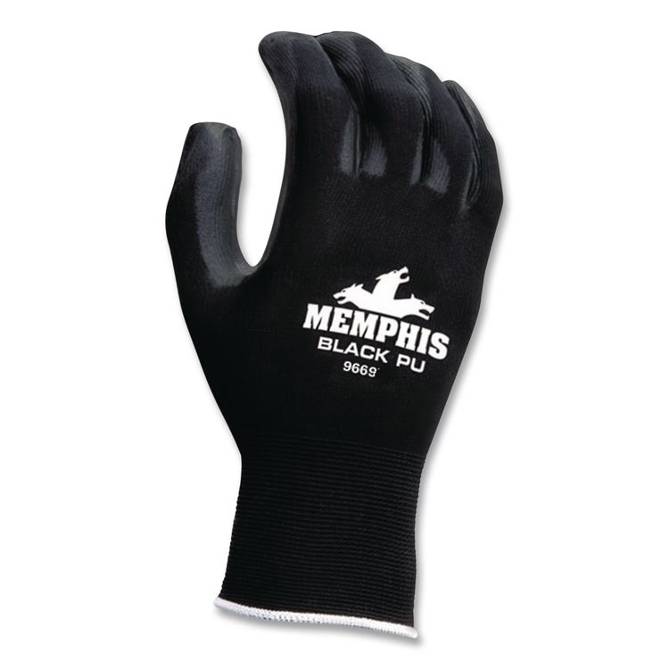 Economy PU Coated Work Gloves, EN388: 2121, 12" Long, Medium, Black, 12 Pairs
