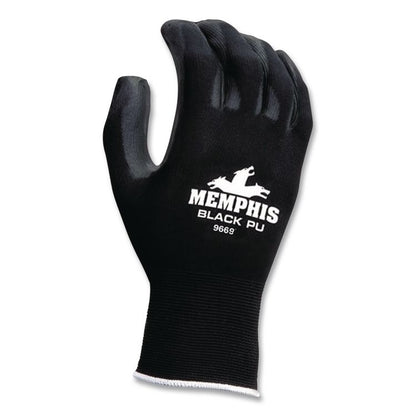 Economy PU Coated Work Gloves, EN388: 2121, 12" Long, Medium, Black, 12 Pairs