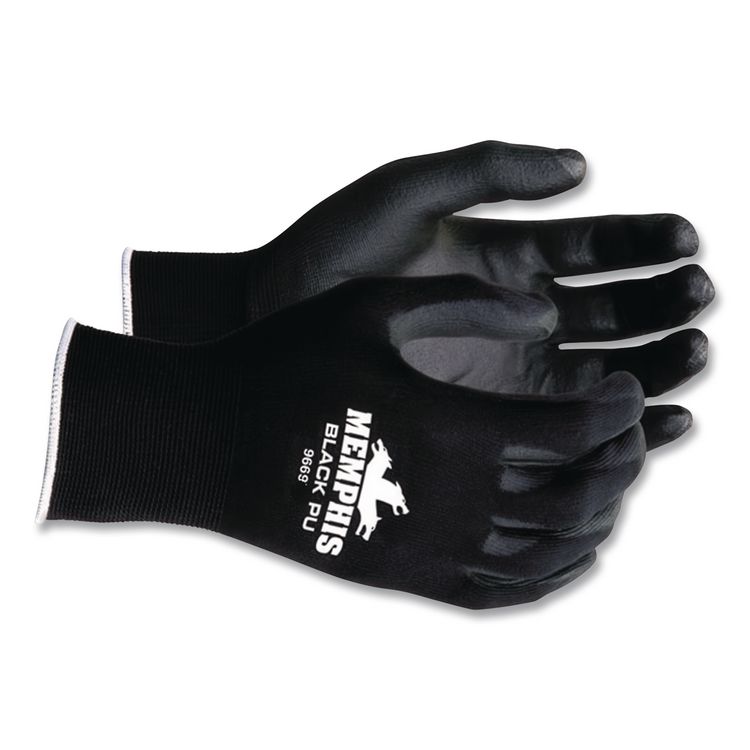 Economy PU Coated Work Gloves, EN388: 2121, 12" Long, X-Large, Black, 12 Pairs