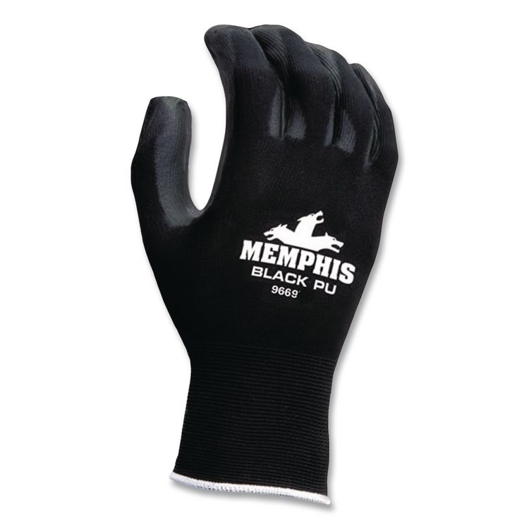 Economy PU Coated Work Gloves, EN388: 2121, 12" Long, X-Large, Black, 12 Pairs