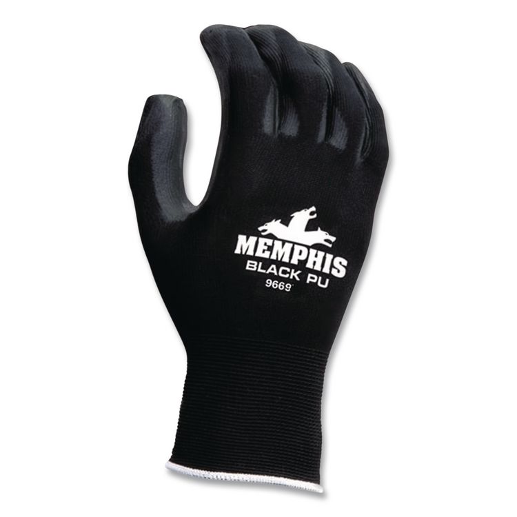 Economy PU Coated Work Gloves, EN388: 2121, 12" Long, X-Small, Black, 12 Pairs