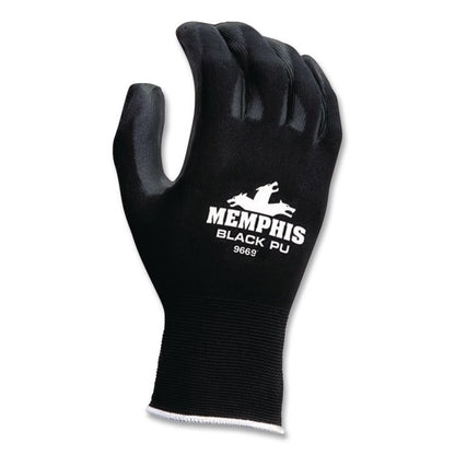Economy PU Coated Work Gloves, EN388: 2121, 12" Long, X-Small, Black, 12 Pairs