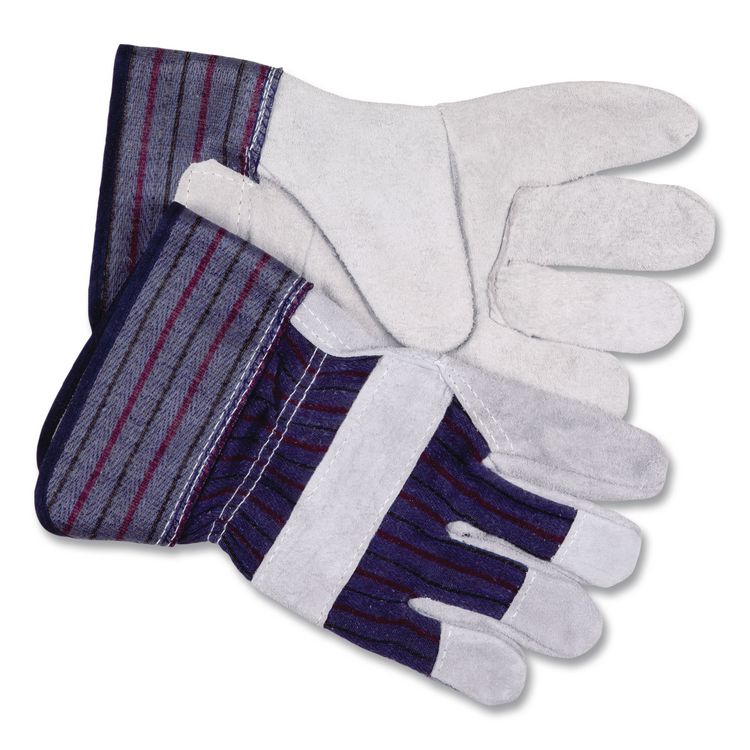 Men's Split Leather Palm Gloves, Gunn Cut, Wing Thumb, Large, Gray, Dozen