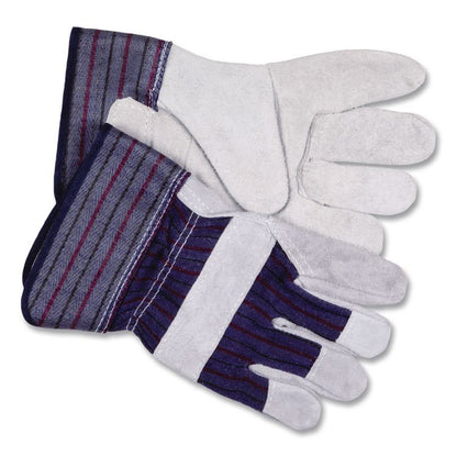 Men's Split Leather Palm Gloves, Gunn Cut, Wing Thumb, Large, Gray, Dozen