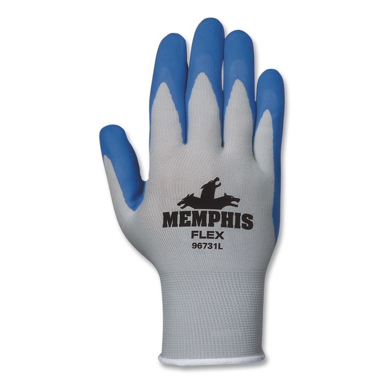 Memphis Flex Latex-Coated Seamless Nylon Knit Gloves, EN388: 3131, Medium, Blue/Gray, Pair