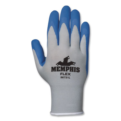 Memphis Flex Latex-Coated Seamless Nylon Knit Gloves, EN388: 3131, Medium, Blue/Gray, Pair