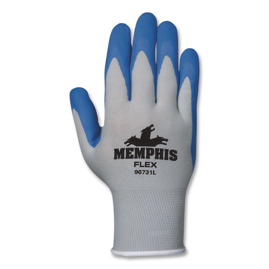 Memphis Flex Latex-Coated Seamless Nylon Knit Gloves, EN388: 3131, Medium, Blue/Gray, Pair