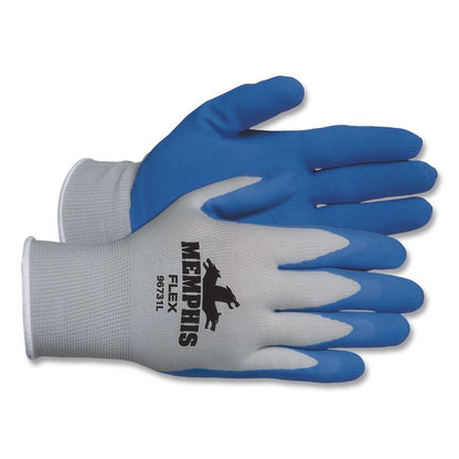 Memphis Flex Latex-Coated Seamless Nylon Knit Gloves, EN388: 3131, Medium, Blue/Gray, Pair