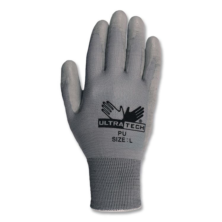 Ultra Tech Tactile Dexterity Work Gloves, EN388: 4131, Large, White/Gray, 12 Pairs
