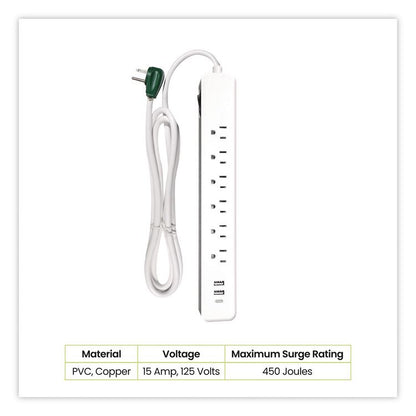 6 Outlet Surge Protector with USB, 6 AC Outlets/3 USB Ports, 6 ft Cord, 450 J, White