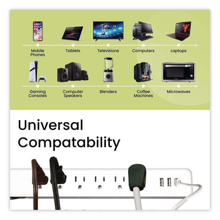 6 Outlet Surge Protector with USB, 6 AC Outlets/3 USB Ports, 6 ft Cord, 450 J, White