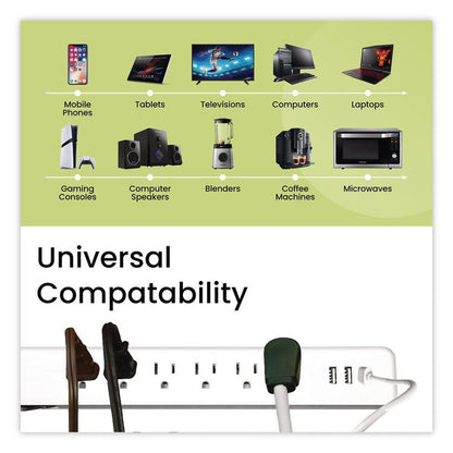 6 Outlet Surge Protector with USB, 6 AC Outlets/3 USB Ports, 6 ft Cord, 450 J, White