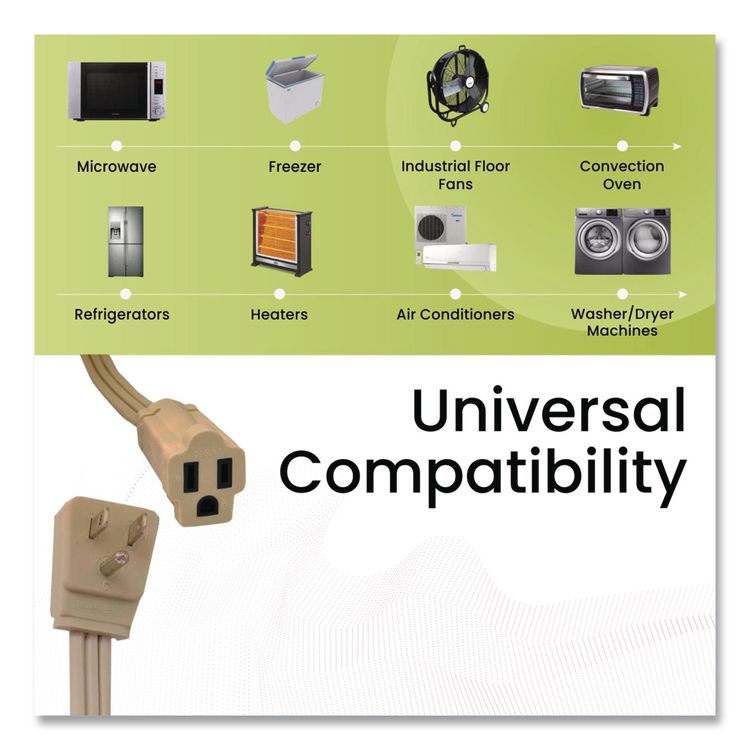 Appliance Cords, 3 ft, 15 A, Beige