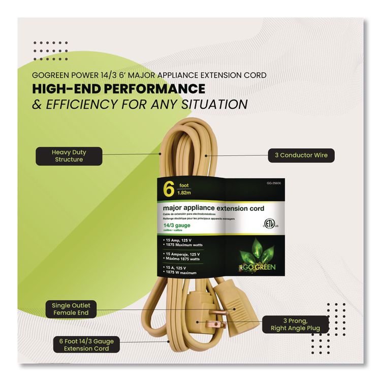 Appliance Cords, 6 ft, 15 A, Beige