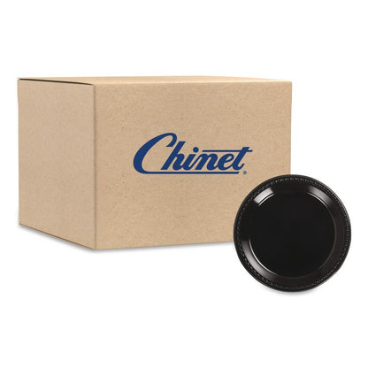 Heavyweight Plastic Plates, 10.25" dia, Black, 125/Pack, 4 Packs/Carton