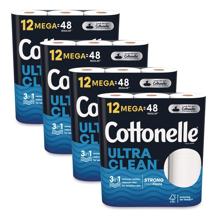 Ultra CleanCare Toilet Paper, Strong Tissue, Septic Safe, 1-Ply, White, 284 Sheets/Roll, 12 Rolls/Pack, 48 Rolls/Carton