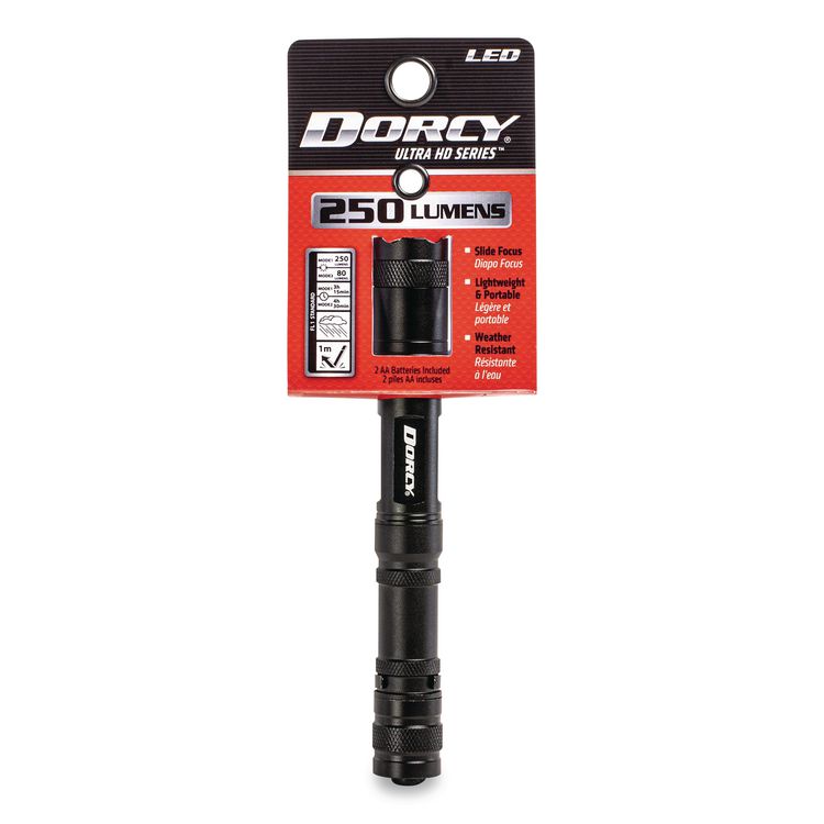 Aluminum Slide Focus Flashlight, 2 AA Batteries (Included), Black
