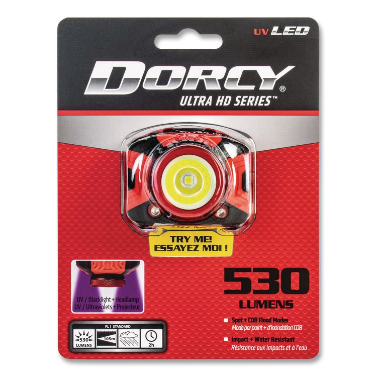 Ultra HD UV Headlamp, 3 AAA Batteries (Included), Red/Black