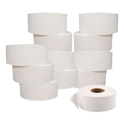 JRT Jumbo Bath Tissue, Septic Safe, 2-Ply, 3.3" x 500 ft, White, 12 Rolls/Carton