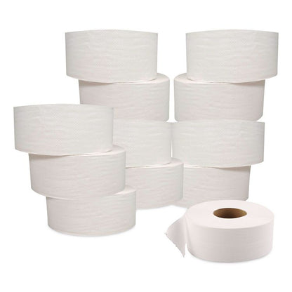 JRT Jumbo Bath Tissue, Septic Safe, 2-Ply, 3.3" x 1,000 ft, White, 12 Rolls/Carton