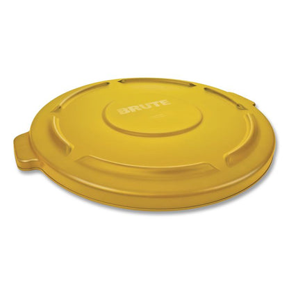 BRUTE Self-Draining Flat Top Lids for 32 gal Round BRUTE Containers, 22.25" Diameter, Yellow