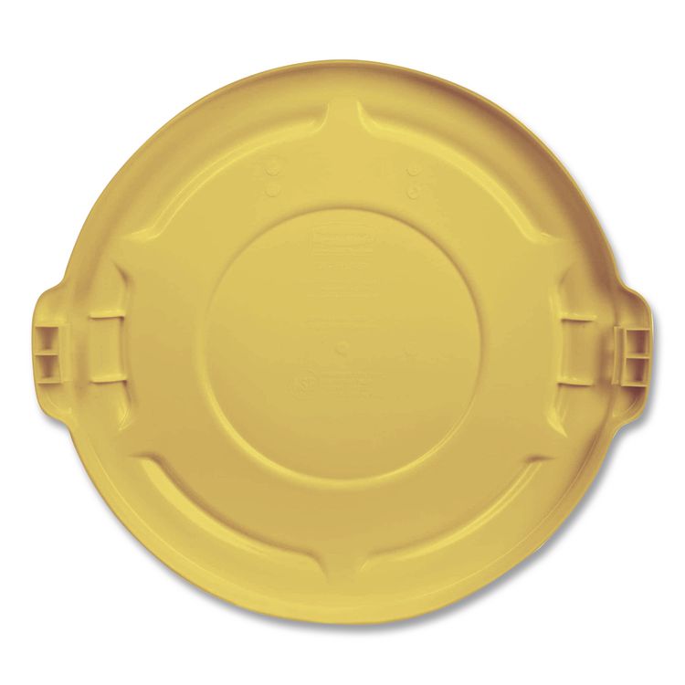 BRUTE Self-Draining Flat Top Lids for 32 gal Round BRUTE Containers, 22.25" Diameter, Yellow