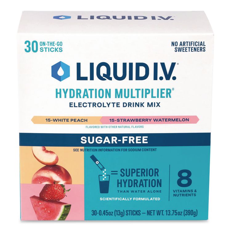 Sugar-Free Hydration Multiplier, White Peach/Strawberry Watermelon, 0.45 oz Packets, 30/Box