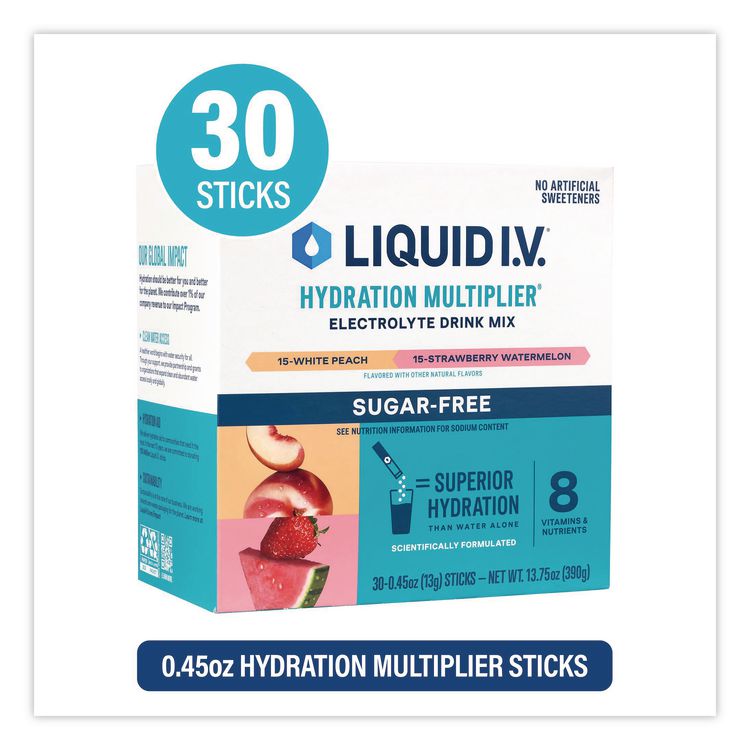 Sugar-Free Hydration Multiplier, White Peach/Strawberry Watermelon, 0.45 oz Packets, 30/Box